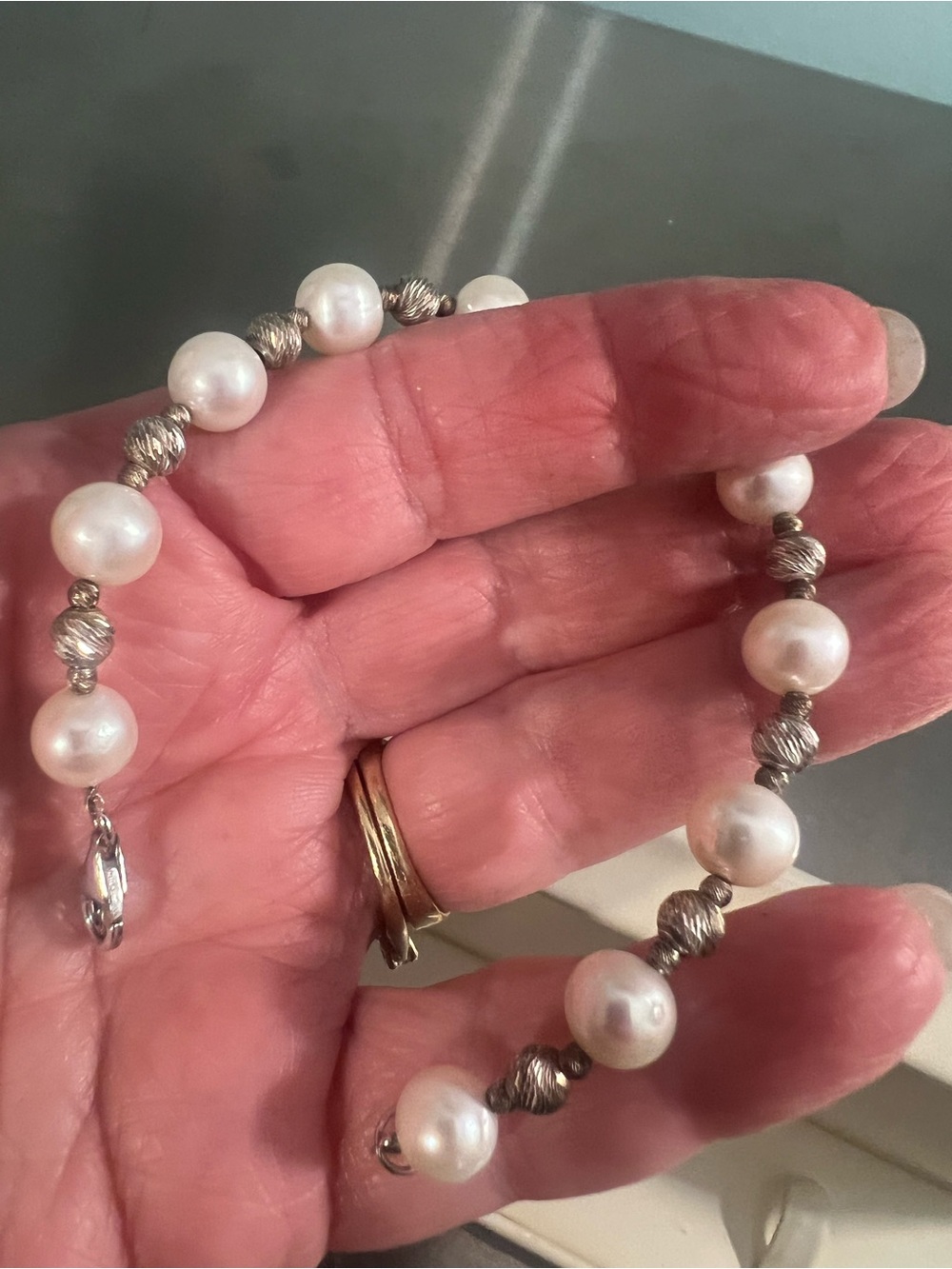 Genuine Pearl and Sterling Silver Bead Bracelet 7.5” from Jared